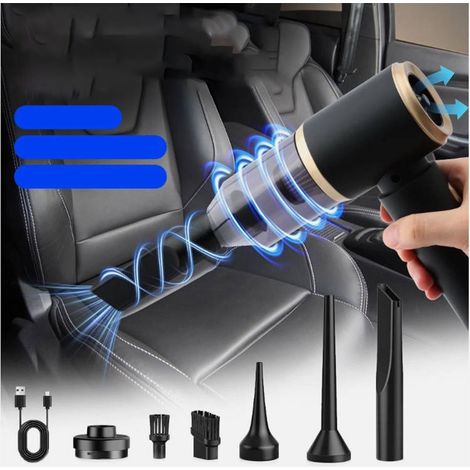 Aspirateur à main sans fil 13000 Pa 4 en 1, aspirateur voiture sans fil rechargeable USB, sec et humide, avec souffleur, pour auto, maison et bureau (1/5)