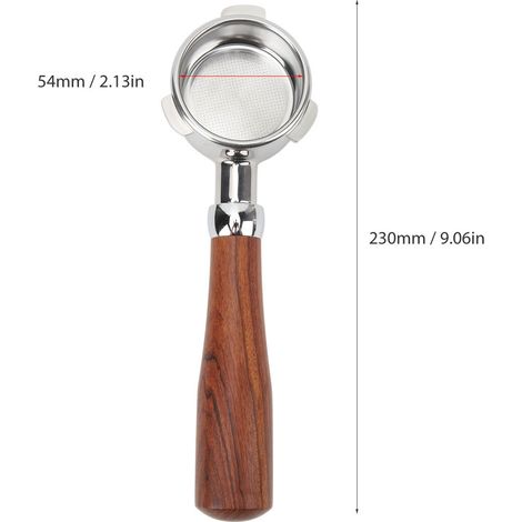 Ortviai Portafiltre sans fond en acier inoxydable 54 mm pour machine à café Breville 870/880, motif circulaire, bois de rose (1/4)