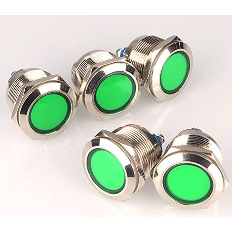 5pcs 12V-24V 22mm LED Métal Indicateur Lampe de Signalisation Étanche (Vert)