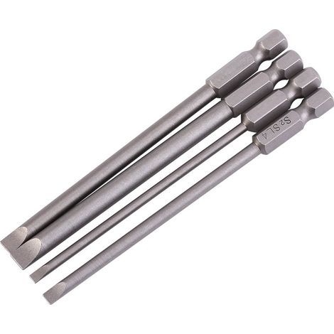 Set di 4 punte per cacciavite, 100 mm – acciaio legato S2 – esagonale da 1/4″ – forma 3-6 mm – punta piatta con intaglio magnetico