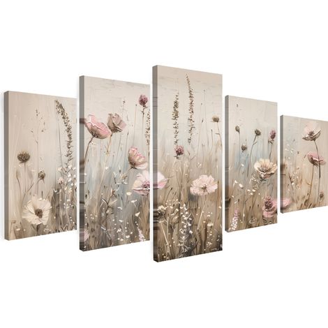 CUADRO EN LIENZO Flores - Beige - Moderno - Rosa Set de 5 150x80 (1/5)