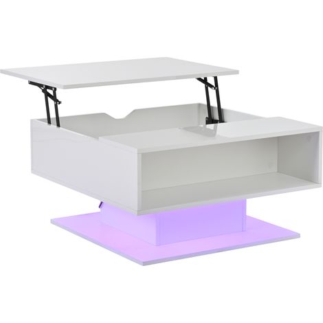 Tavolino da caffè elevabile 80 x 75 x 40 cm bianco lucido con contenitore e LED (1/5)