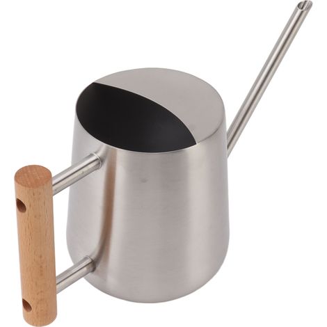 Arrosoir 900ml en acier inoxydable, bec long, manche en bois, élégant pot à fleurs pour jardin, famille, extérieur, couleur argent (1/5)
