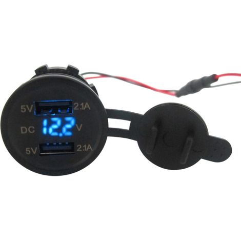 Cargador de coche USB doble con indicador de voltaje - Azul (1/2)