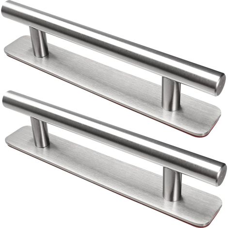 Tiradores autoadhesivos de acero inoxidable para muebles (paquete de 2), sin necesidad de taladrar, para armarios y puertas de cocina (150 mm, color plata) (1/5)