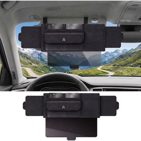 Extension de pare-soleil de voiture en cuir PU avec organisateur Noir