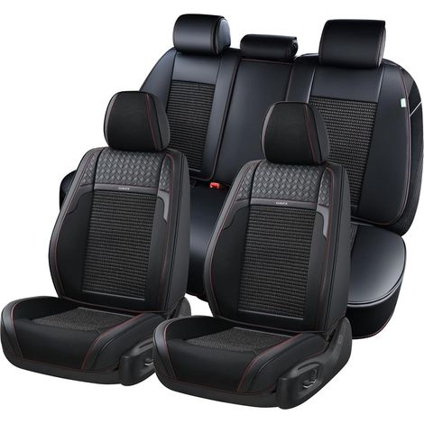 Housses de siège Auto, Coussins de siège de Voiture en Similicuir Respirant, Ensemble Complet imperméable, s'adaptent à la Plupart des véhicules, berlines et VUS, Noir (1/5)
