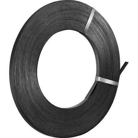 Rouleau de cerclage en acier d'emballage, 19 mm x 0,55 mm x 91 m, bobine de cerclage robuste, résistance à la rupture de 770 kg, sangles métalliques d'emballage pour palettes et pierres, noir (1/5)