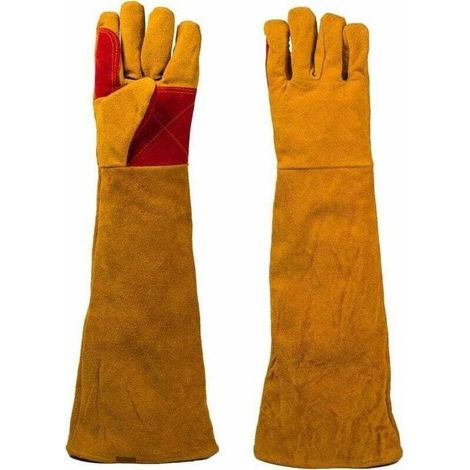 1 Paire Gants de Soudeur à Manches Longues Résistant à Chaleur Gants en Cuir de Vachette Antidérapants pour Soudage Barbecue Four Gril Jardinage (1/4)