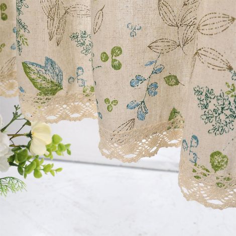 Rideau Court en Coton et Lin de Style Rustique de 91,4 cm de Long en Dentelle Florale élégante pour Cuisine, Salle de Bain, 1 Panneau, Feuilles et Fleur sur Beige (1/5)