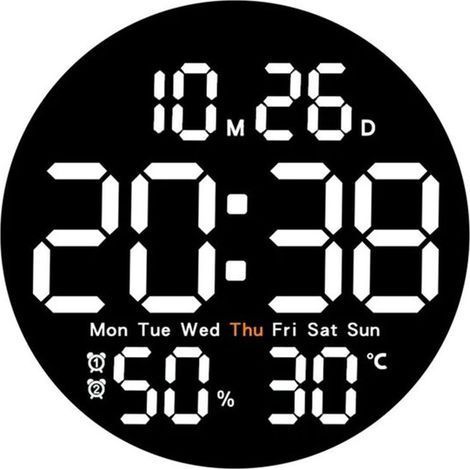 Horloge murale LED moderne Longziming 25 cm – Élégante – Stylée – Multifonctionnelle – Minuteur et compte à rebours – Affichage clair – Deux alarmes – Blanche (1/5)