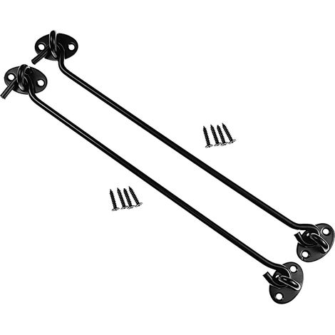 Lot de 2 crochets tempête de 350 mm en acier inoxydable pour porte de garage, fenêtre, porte de grange, serrures de porte (noir) (1/5)