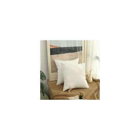 Set di 2 fodere per cuscini in velluto a coste bianco, 40x40 cm, morbidissime, con cerniera nascosta, per divano e soggiorno. (1/4)