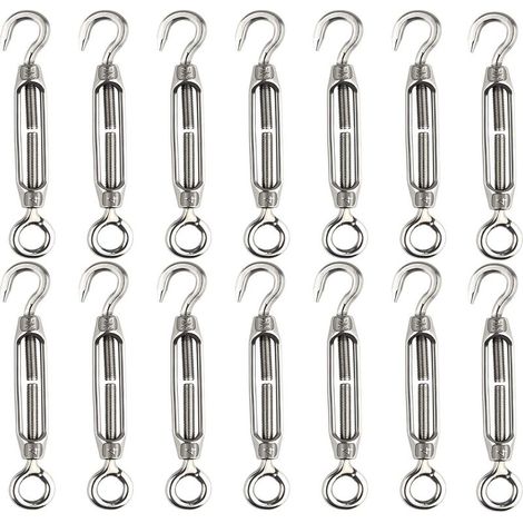 14 pièces tendeur de fil de tendeur M4 crochet et oeil tendeur de tendeur 304 tendeurs en acier inoxydable Tension de corde robuste (1/5)