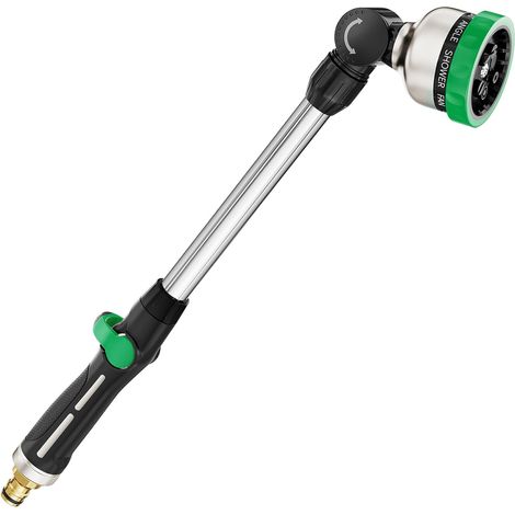Pistolet arrosage en métal 9 modèles réglables, Pistolet de pulvérisation allongé avec débit d'eau contrôlable, lavage de voiture, nettoyage de cour, arrosage du jardin -Vert (1/5)