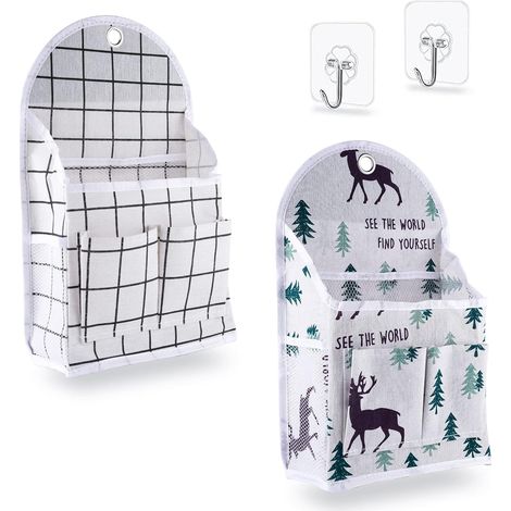 Lot de 2 sacs de rangement à suspendre au mur avec crochet collant, organisateur de panier mural à suspendre pour chambre à coucher, cuisine, dortoir, organisateur de rangement à suspendre étanche pou (1/5)