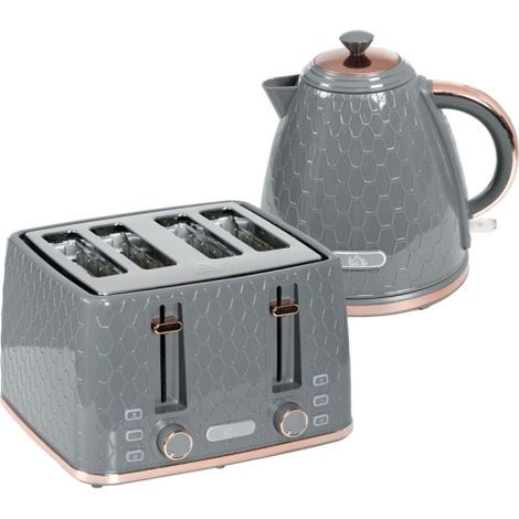 Set da cucina 2 in 1, tostapane e bollitore, diverse opzioni, 1,7 L, tosta 4 fette contemporaneamente, plastica, grigio. Disponibile in loco. (1/5)