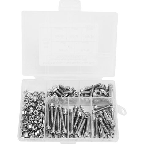 Kit de 200 vis et écrous à tête hexagonale M4, lot d'assemblage en acier inoxydable 304. (1/5)