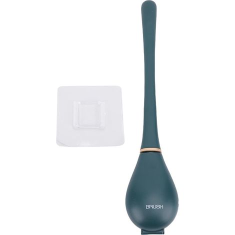 Ensemble de nettoyage mural pour salle de bain avec brosse et support pour toilettes, avec poils souples en TPR, de couleur bleu-vert. (1/5)