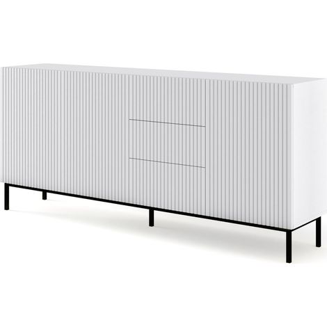Commode de rangement Meuble universel Blanc Mat 200x42x89 RAVI B FILET 2D3S Pied Cadré Noir (1/3)