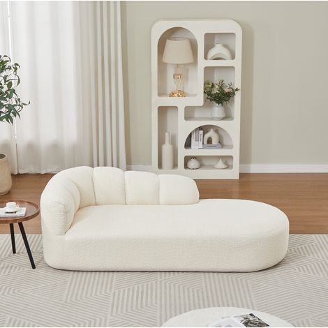 Sofá chaise longue de chenilla, respaldo ondulado, sin reposabrazos, beige 204 x 87 x 66 cm OKMYHOME (1/5)