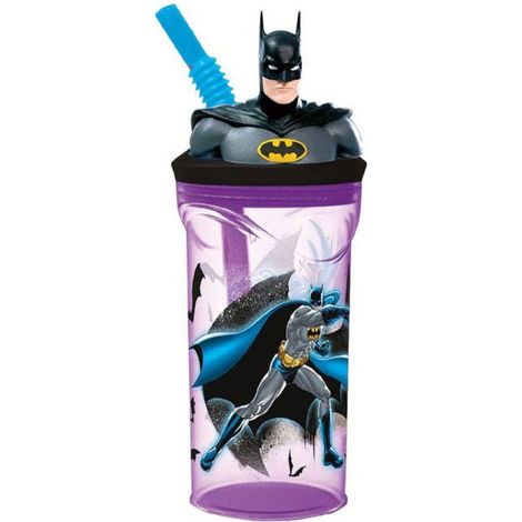 Trade Shop - Bicchiere Con Cannuccia Integrata Batman In 3d Capienza 360 Ml Per Bambini -