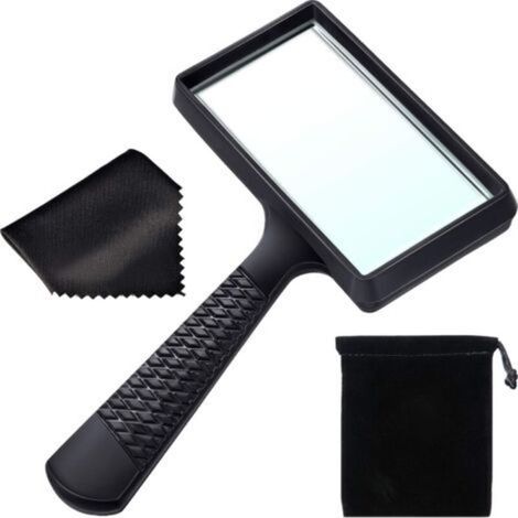 Lente d'ingrandimento portatile 5X, lente rettangolare da 3,77 x 1,89 pollici, lente in vetro antigraffio per anziani, lettura, hobby, riparazioni, osservazione
