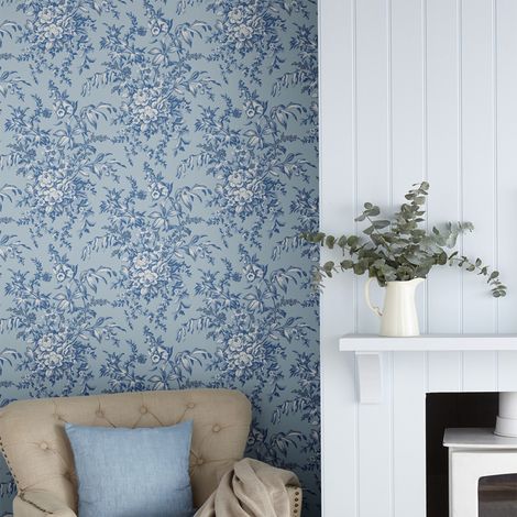 Papier peint intissé Laura Ashley Picardie Sky 1005 x 52cm Bleu