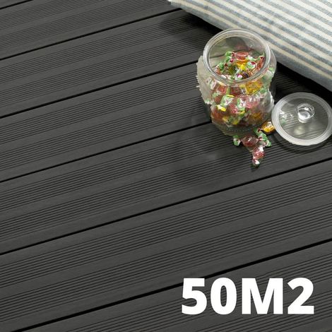 Kit Terrasse Composite ATLANTA 50m² - 152 Lames de Terrasse (220 x 14.5 x 2.25 cm) - Antracite - Garantie 15 ans - Fixation par Clips