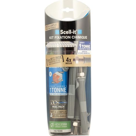 Scell-It – Kit de scellement chimique 280ml – 4 tiges INOX A4 M12 – Résistance jusqu'à 1 tonne – Technologie PEEL PACK pour usage intensif