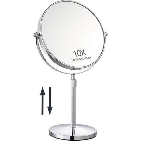 Doppelseitiger Kosmetikspiegel – 1 Stück – verchromtes Metall – 1-fache/10-fache Vergrößerung, verstellbar – für Badezimmer und Schminktisch – Höhe 35,6 bis 43,2 cm (1/5)