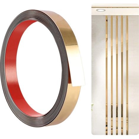 5 m x 2 cm Moulures décoratives autocollantes en acier inoxydable Doré Pour toilettes,bord de carrelage,mur,plinthe,sol (1/5)