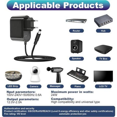 Adaptateur 12V 2A, Universel Ac Dc 100-240V 5.5Mm X 2.1Mm Avec 8 Adaptateur (1/5)