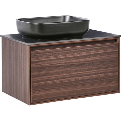 Wandmontierter Waschtischunterschrank mit Waschbecken ARICA 80 cm Dunkelbraun