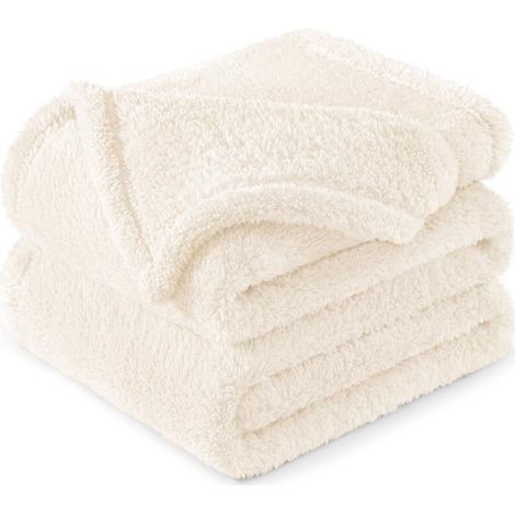 Bardusch - Plaid Couverture Polaire, Peluche Velours, Moelleuse et Chaude, pour Canapé ou Lit, Toutes Les Saisons, 150x200 CM, Ivoire (1/5)