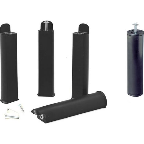 Altobuy – Jeu de 4 pieds de lit 22 cm noirs – Pied central pour cadre à lattes – Polypropylène – Vis de 8 mm incluses (1/2)