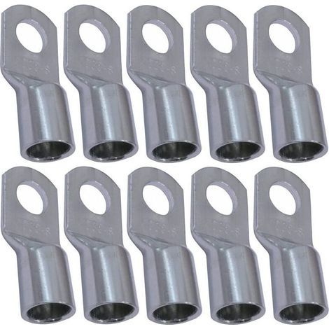 Lot de 10 Cosses Electriques à Oeillet Tubulaire - Oeil - Ø8mm - Non Isolées - pour Conducteur 35mm² - Connecteur de Fil Electrique - Serrage - Couleur Argent (1/3)