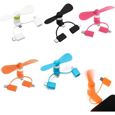 Mini ventilatore, ventilatore piccolo, ventilatore silenzioso 3 in 1 per iPhone/Android/telefoni Type-C, 5 pezzi (1/5)