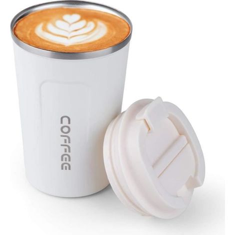 Mug isotherme - Marque - 380 ml - Anti-fuite - Sans BPA - Blanc (1/4)