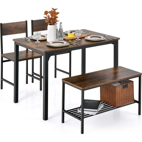 COSTWAY 4-Piece Dining Table & Chair Set Industrial Gathering Table Kitchen Set (1/5)