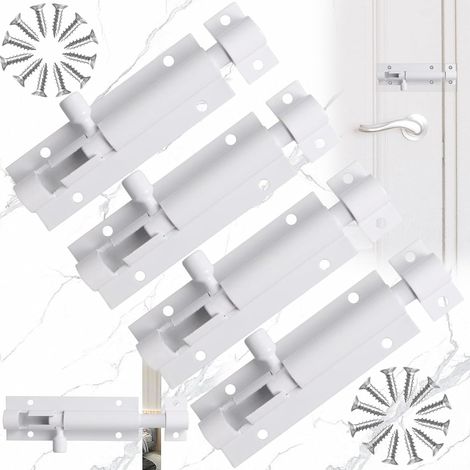 4 Pcs Verrou de Porte à Boulon Coulissant, Loquet de Porte en Alliage D'aluminium, Loquet de Porte Blanc, Loquet Coulissant avec Vis, pour Portail de Jardin, Cabanon, Toilettes (1/5)
