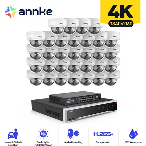 ANNKE Kit de videovigilancia cable,32ch NVR 32× cámara IP PoE  visión nocturna color APP/PC remote kit de videovigilancia (1/5)