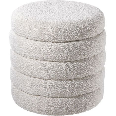 Beige Upholstered Round Storage Ottoman for Bedroom Living Room and Makeup Room (1/3)