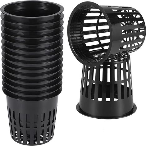 Juego de 10 macetas hidropónicas roscadas, de malla de plástico ligero de 8,5 x 6,5 cm, cestas para el cultivo de plantas en jardinería (negro) (1/4)