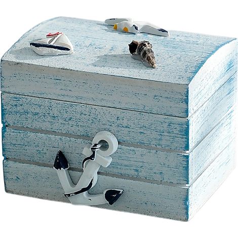 Décoration Intérieure Ensemble Boîtes Bois Thème Océan Méditerranée Ancres Bleues Rétro pour Table Créative (1/3)