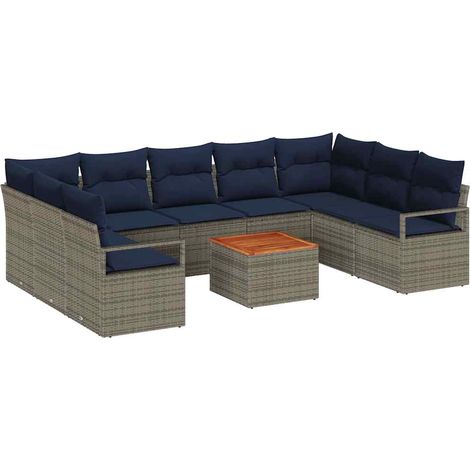 Garden Sofa Set with Cushion 10 pcs Grey Poly Rattan vidaXL