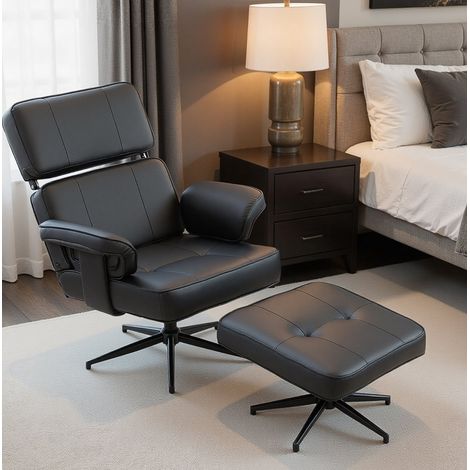 Liegesessel mit Hocker 91x79x89 cm schwarz Kunstleder mit verstellbarer Kopfstütze (1/4)