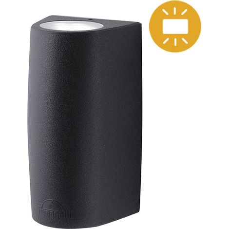 wandleuchte marta 2xgu10 6w mit druckknopf cct (2farben) ip55 l.9,2xwd.8xh.17cm schwarz harz