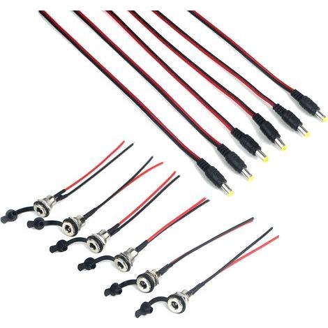 Pairs 12V DC Power 5.5x2.1mm Pigtail Male Female, DC Power Supply Pigtail, Plug Wire Cable for Security CCTV (1/5)