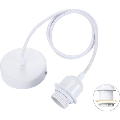 Porte lampe suspension E27 – Câble textile 100 cm – Douille E27 jusqu'à 60W – Pour bar, café, magasin, maison, hôtel – Blanc (1/5)